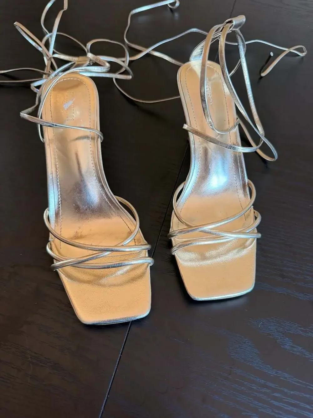 Forever 21 Gold Metallic Strappy Lace-Up Stiletto Sandals